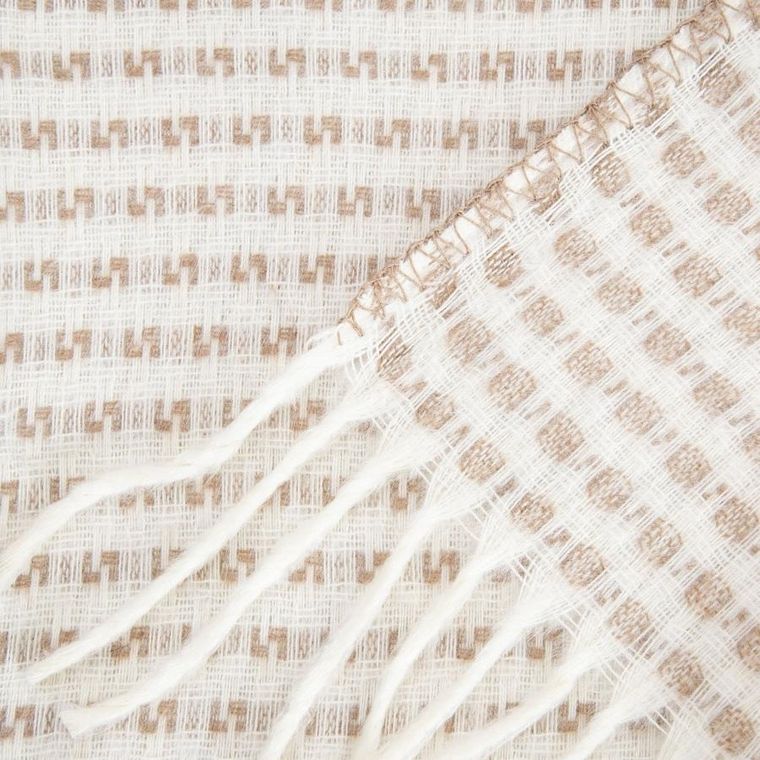 Homla, Sorbo, koc, z frędzlami i strukturalnym beżowym wzorem, 150-200 cm