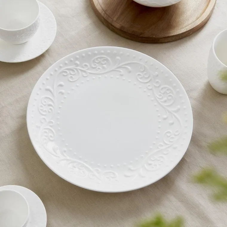 Homla, Sylia, talerz obiadowy, biały z ornamentem, 27 cm