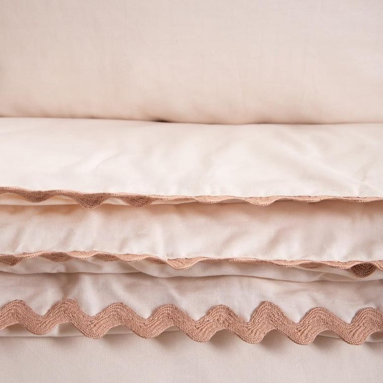Homla, Vela, pościel, bawełniana z ozdobną lamówką beżowa, 160-200 cm