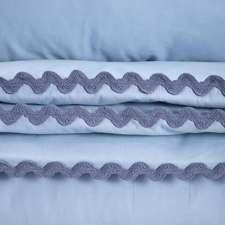 Homla, Vela, pościel, bawełniana z ozdobną lamówką niebieska, 160-200 cm