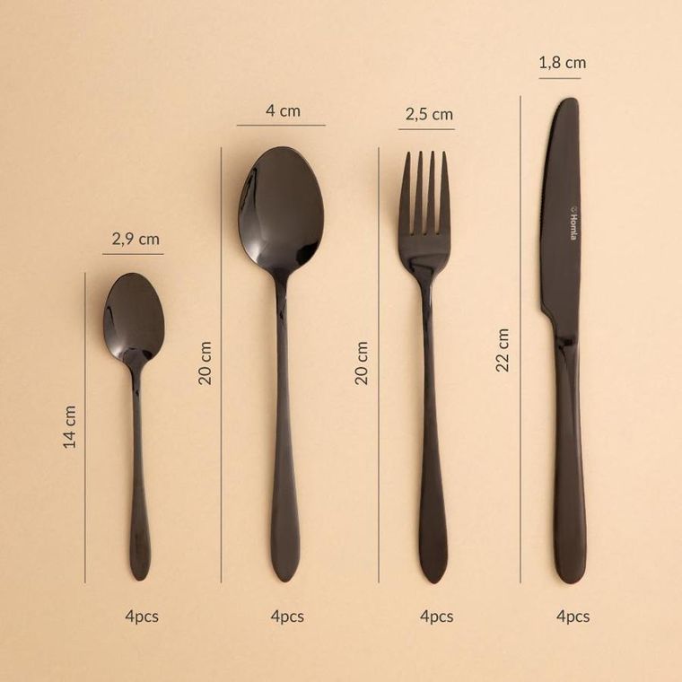 Homla,lugano, zestaw sztućców, czarnych, 24 szt.