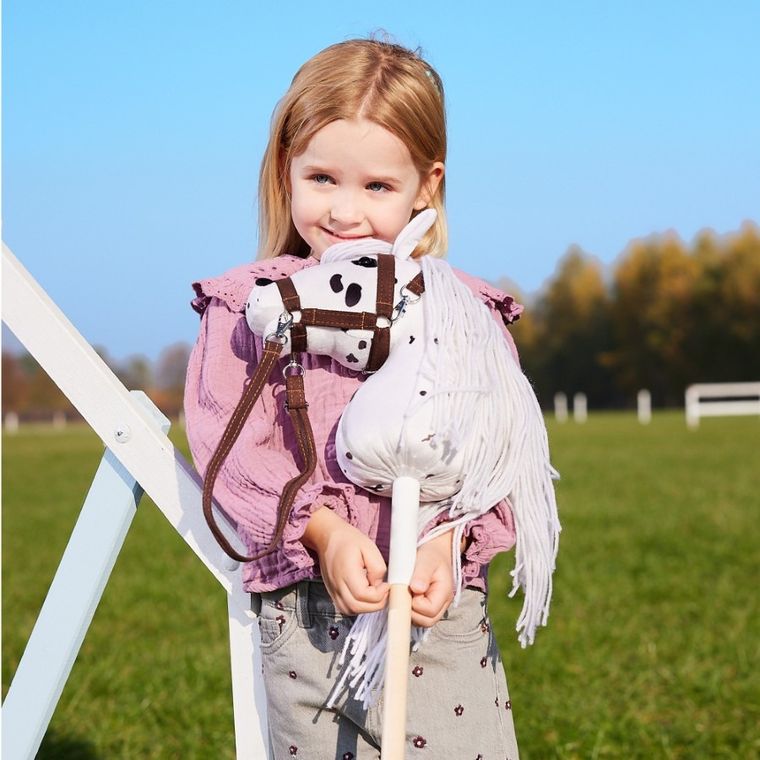 Hoppihorse, Hobby Horse, konik na kiju, A4, długowłosy, biały