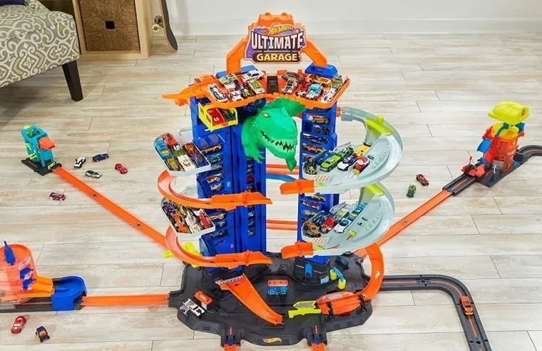 Hot Wheels City, Mega Garaż T-Rexa, zestaw torów i auta