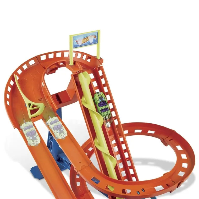 Hot Wheels City, Rajdowy Rollercoaster i 5 autek, zestaw z napędem + Mistrzowski skok na pętli GRATIS, zestaw promocyjny