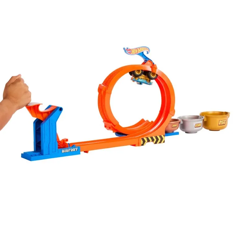Hot Wheels, Monster Trucks, Bigfoot 50 rocznica, Pętla Skok po trofeum, zestaw do zabawy z autem