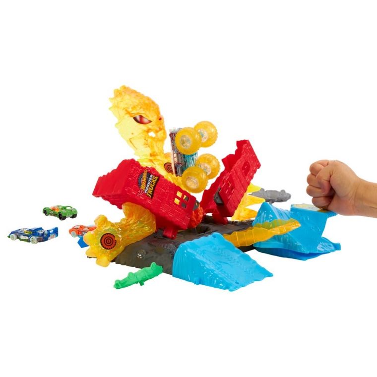 Hot Wheels, Monster Trucks Power Smashers, Wieża ognia - Wyzwanie, zestaw z autem 5-Alarm