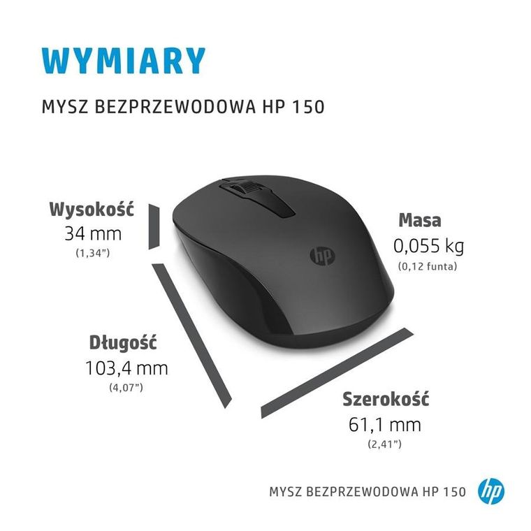 HP, Mysz 150 Wireless Mouse bezprzewodowa, czarna 2s9l1aa