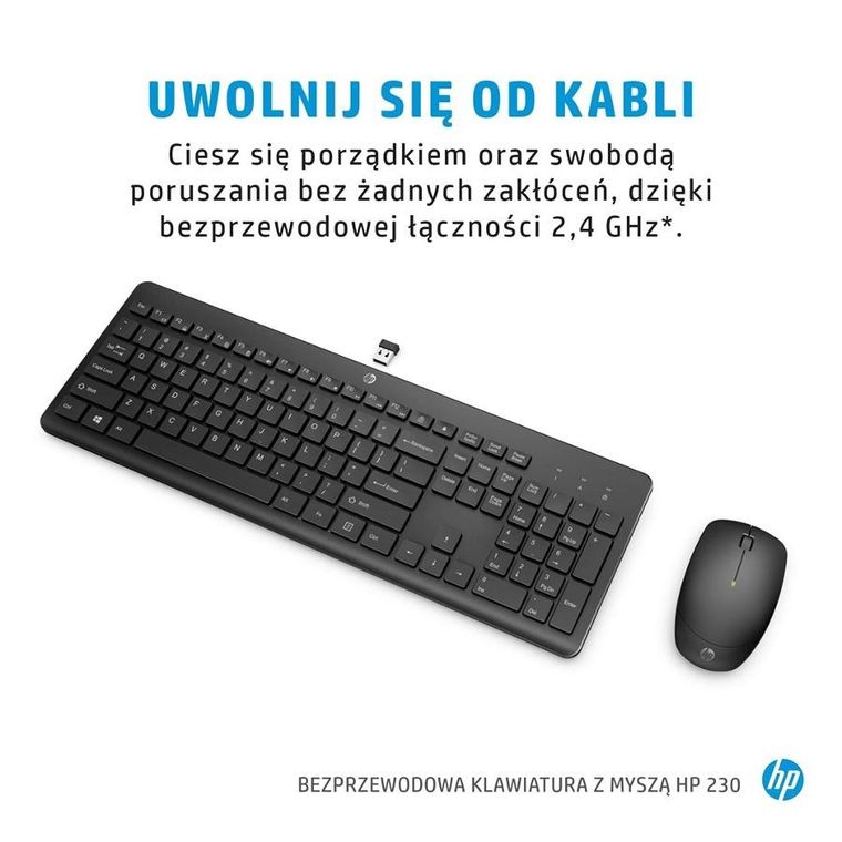 HP, Wireless Mouse & Keyboard Combo, klawiatura i mysz, bezprzewodowe, czarne, 230