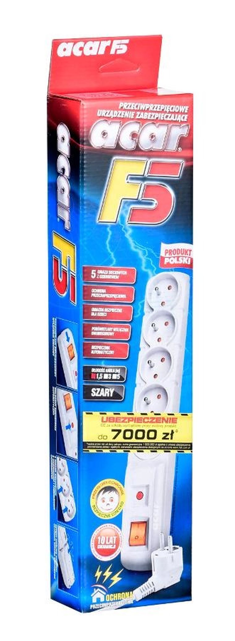 Hsk Data, listwa przeciwprzepięciowa, Alp-acarf5 5 X Ute, 10 A, 1.5m, biały