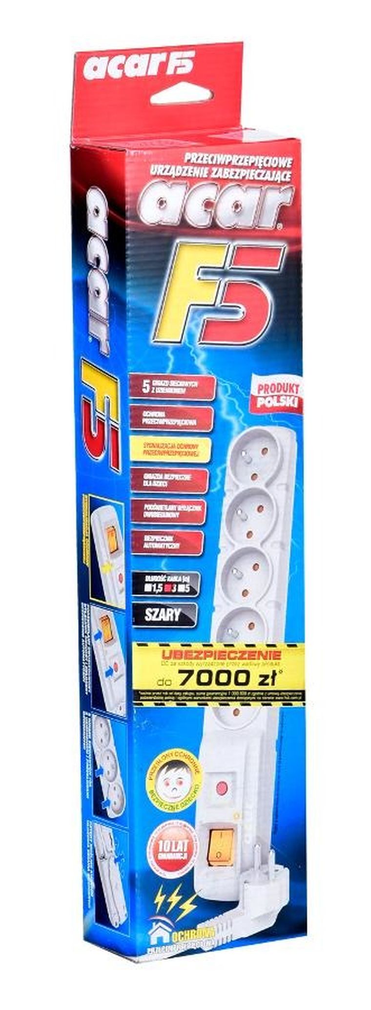 HSK Data, listwa zasilająca, 5xute, 3m, szary