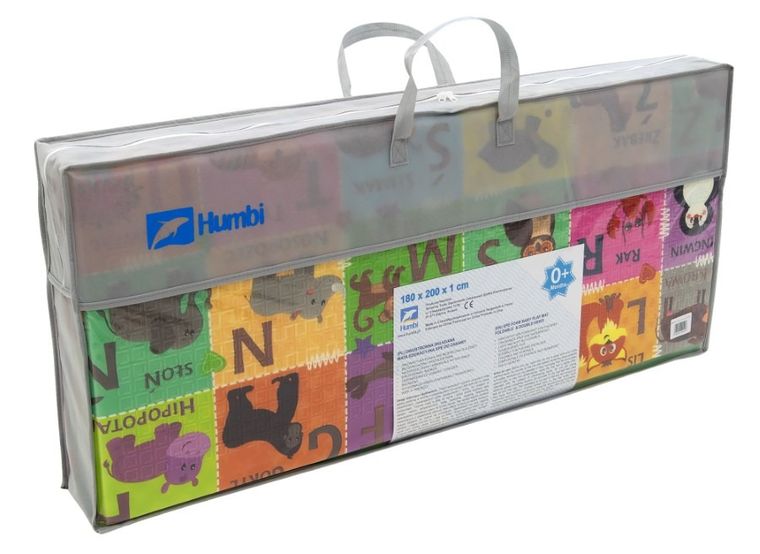 Humbi, dwustronna mata edukacyjna z pianki XPE, alfabet polski i wieś, 180-200 cm
