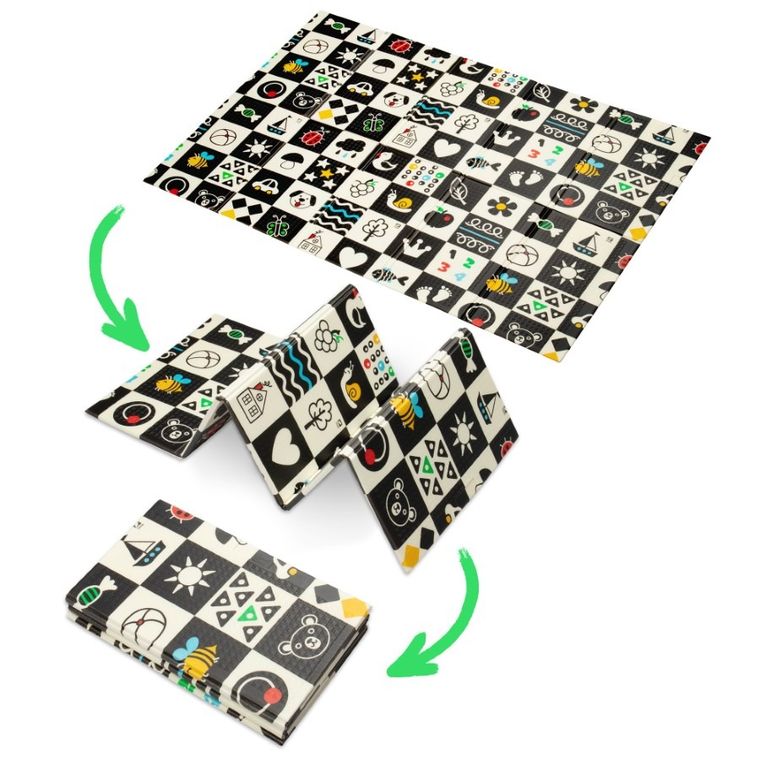 Humbi, dwustronna mata edukacyjna z pianki XPE, polski alfabet, kontrastowe obrazki, 120-180 cm