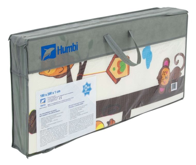 Humbi, dwustronna składana mata edukacyjna z pianki, 200-180-1 cm