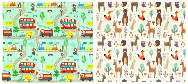 Humbi, dwustronna składana mata edukacyjna z pianki, las uliczki, 200-180-1 cm