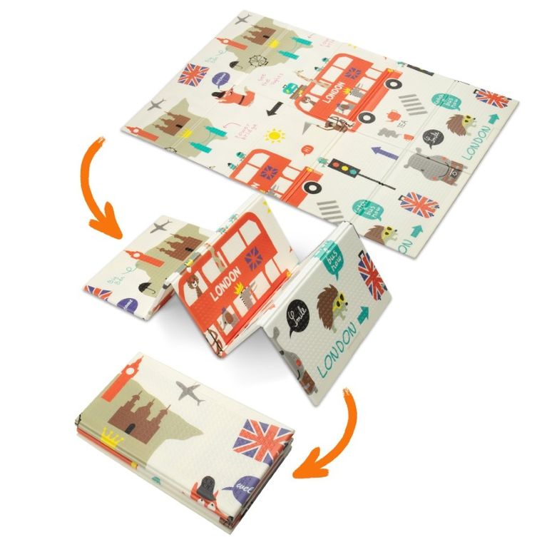 Humbi, dwustronna składana mata edukacyjna z pianki, Londyn, autobus, uliczki, miasto, 120-180-1 cm