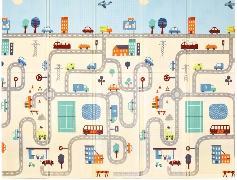 Humbi, dwustronna składana mata edukacyjna z pianki, Londyn, autobus, uliczki, miasto, 150-180-1 cm