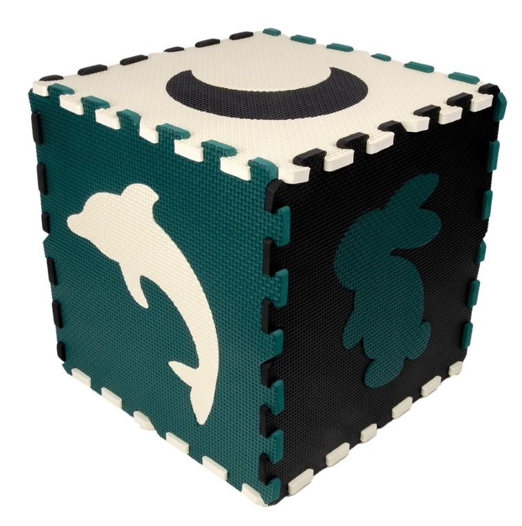 Humbi, mata piankowa, puzzle, kształty zoo, czarny kremowy ciemnozielony, 120-120 cm