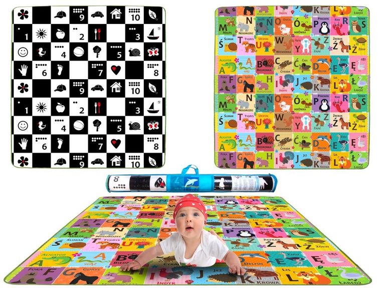 Humbi, Szachownica i Polski Alfabet, piankowa mata edukacyjna, dwustronna, 180-200-1 cm