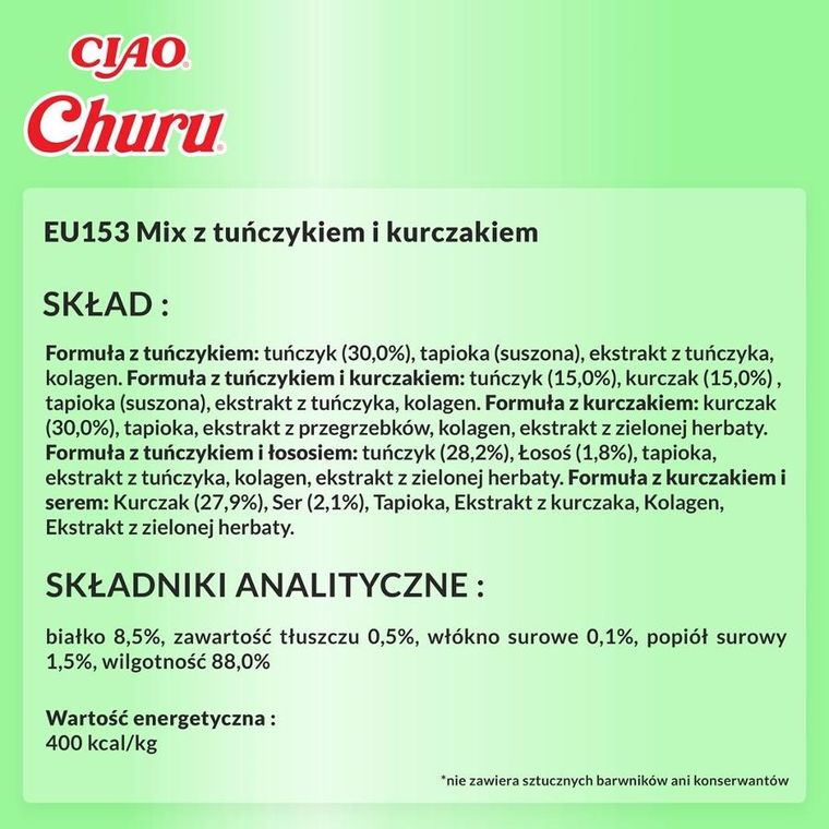 Inaba, Churu Varieties, tuńczyk i kurczak, przysmak dla kotam, 14g