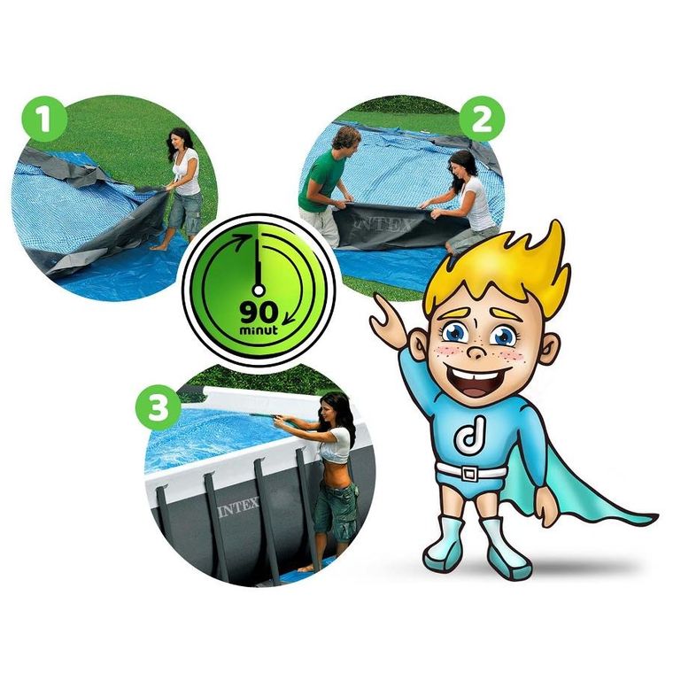 Intex, basen stelażowy z pompą filtrującą i akcesoriami, prostokątny, 975-488-132 cm, zestaw 7w1