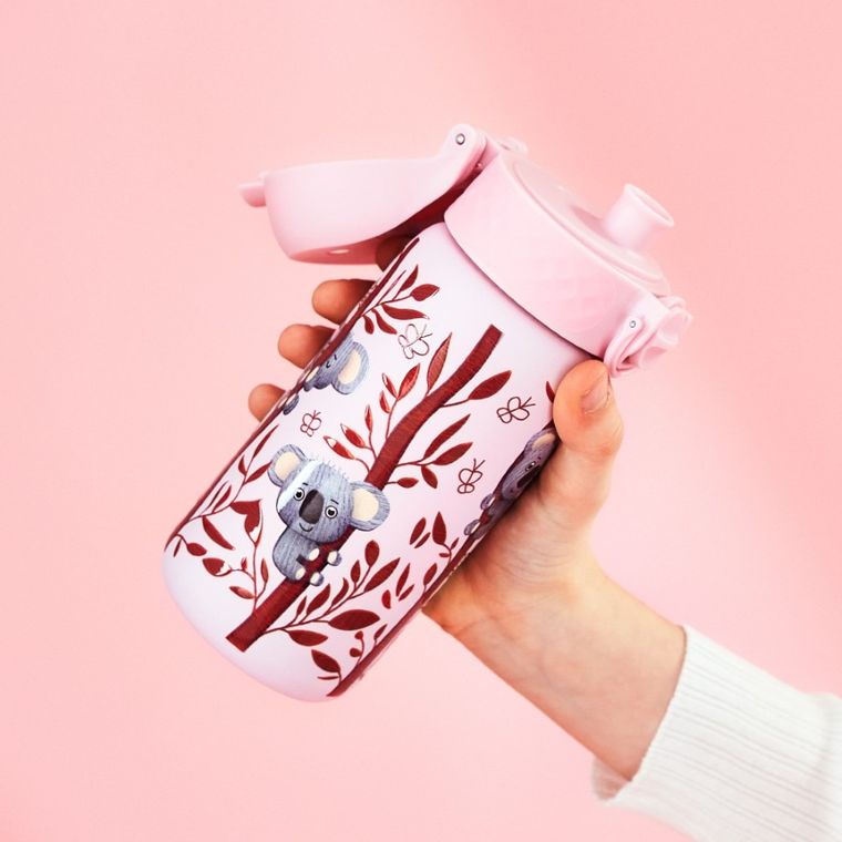 ION8, Koala, stalowy bidon z ustnikiem, różowy, 400 ml