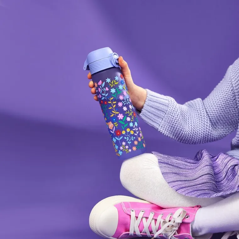 ION8, Kwiatki, bidon z ustnikiem, fioletowy, 500 ml