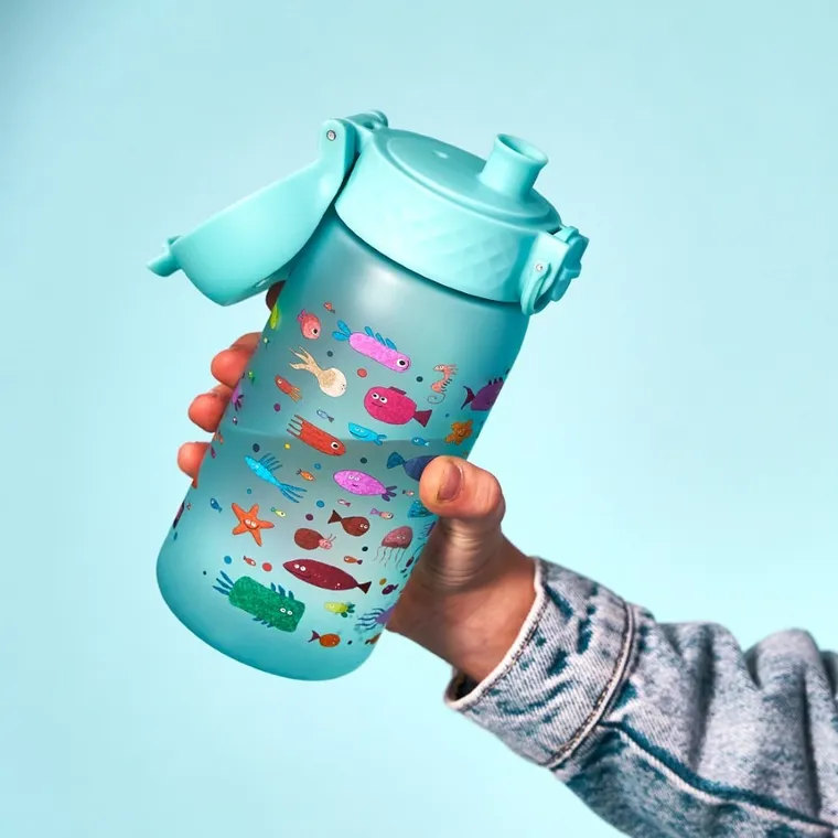 Ion8, Rybki, bidon z ustnikiem, niebieski, 350 ml