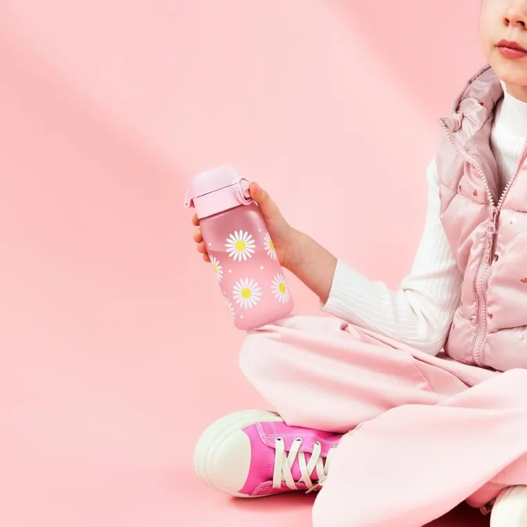 ION8, Stokrotki, bidon z ustnikiem, różowy, 350 ml