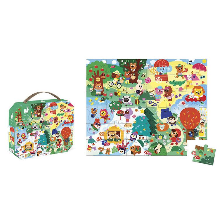 Janod, 4 pory roku, puzzle w walizce, 36 elementów