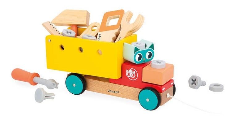 Janod, Brico ‘Kids, ciężarówka do składania, drewniany pojazd do ciągnięcia