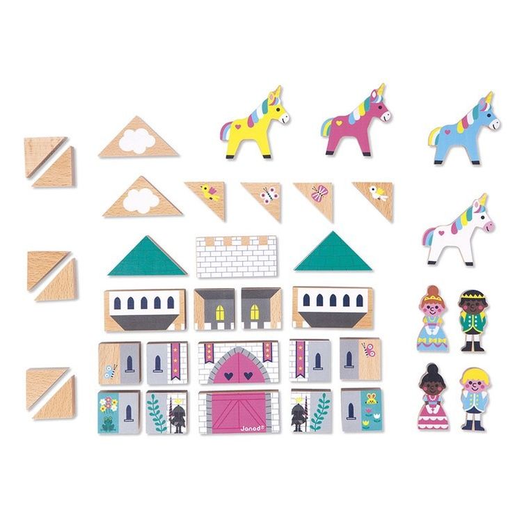 Janod, Cross Roads, Zaczarowane królestwo, zestaw klocków i figurek, 37 elementów