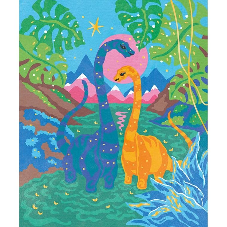 Janod, Dinozaury, malowanie po numerach, zestaw kreatywny, 2 obrazy