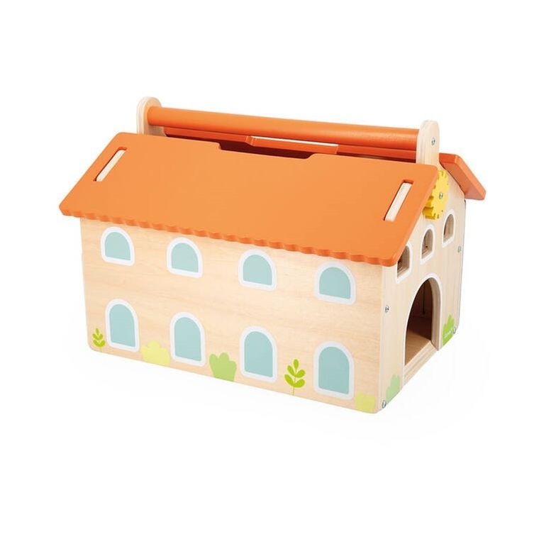 Janod, drewniana farma z otwieranym dachem i figurkami