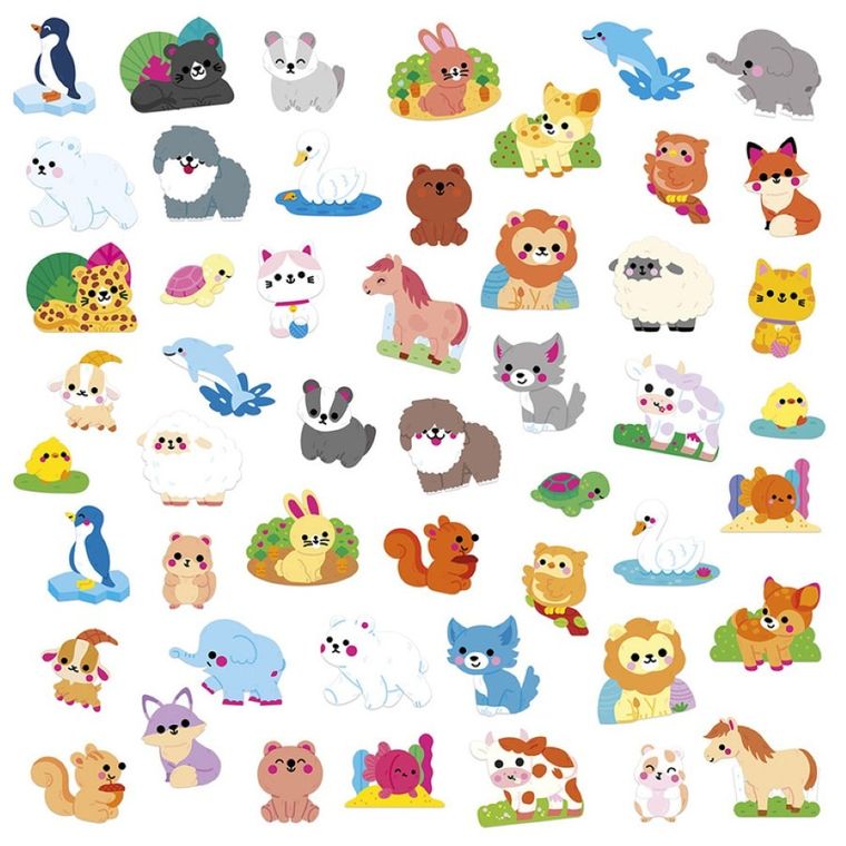Janod, duże naklejki, zwierzęta, 50 szt.