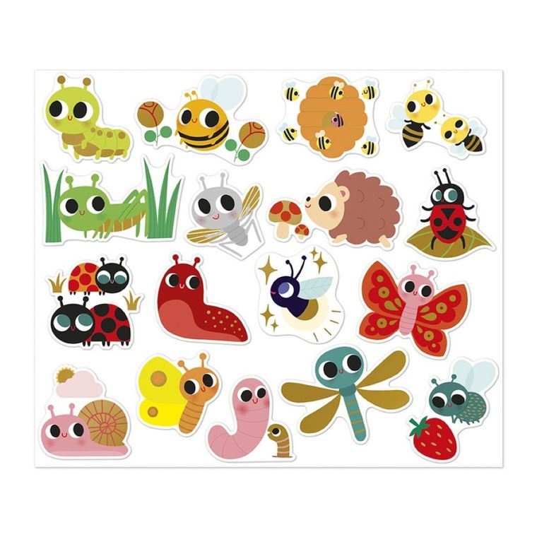 Janod, duże naklejki, zwierzęta w ogrodzie, 100 szt.