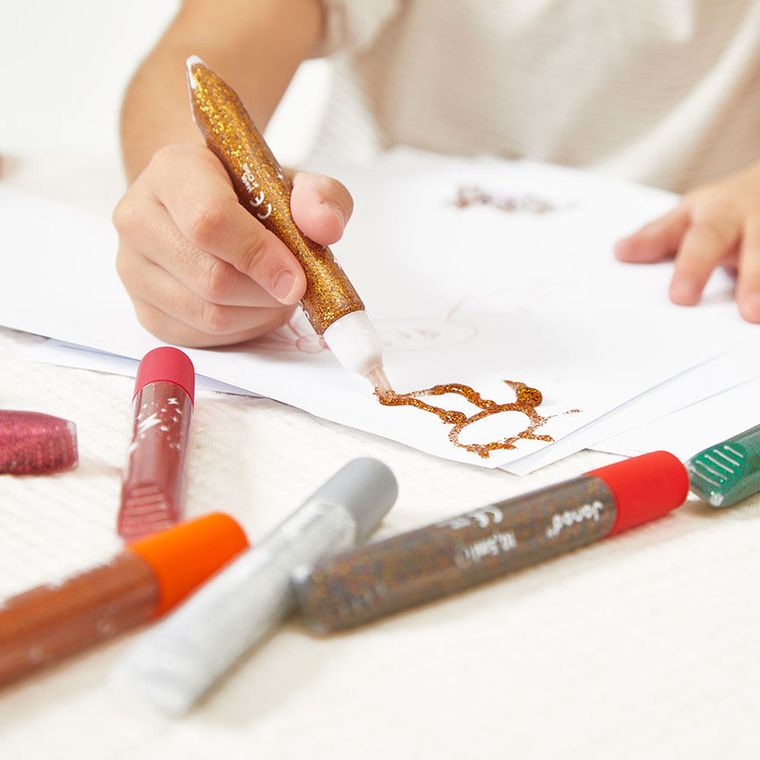 Janod, klej z brokatem, w tubkach, 9 kolorów