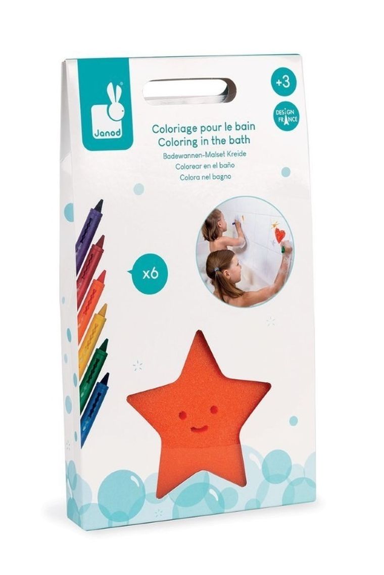 Janod, kredki z gąbką do kąpieli, 6 kolorów