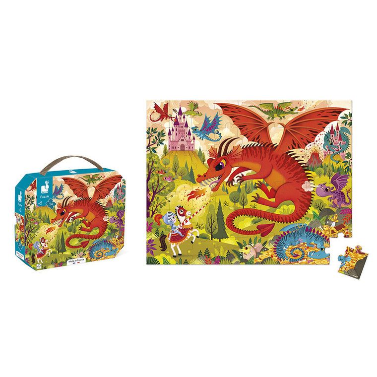 Janod, Królestwo smoków, puzzle w walizce, 54 elementy