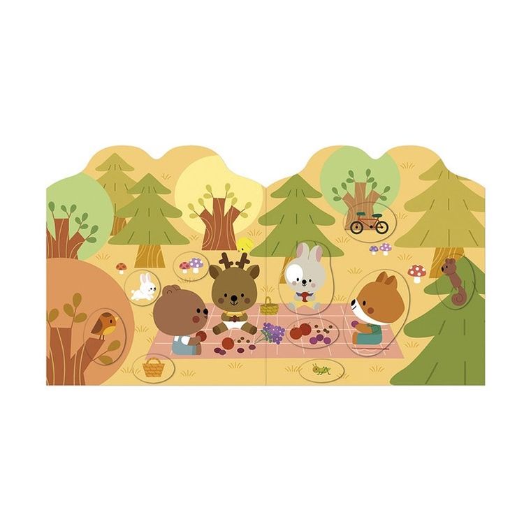 Janod, Las, książeczka do wyklejania, z naklejkami