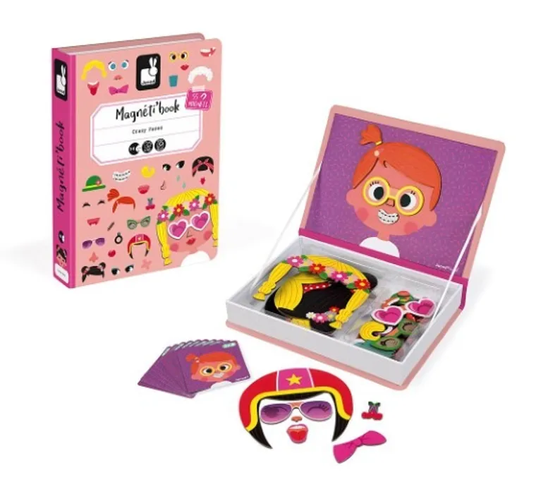 Janod, Magneti’book, Śmieszne buzie, Dziewczynka, magnetyczna układanka