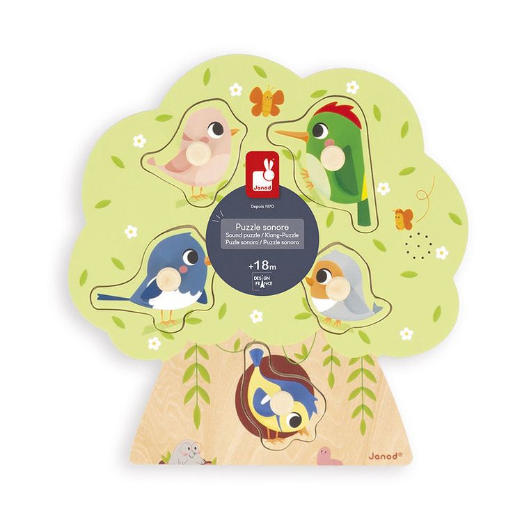 Janod, Odgłosy ptaków, drewniane puzzle muzyczne, 6 szt.
