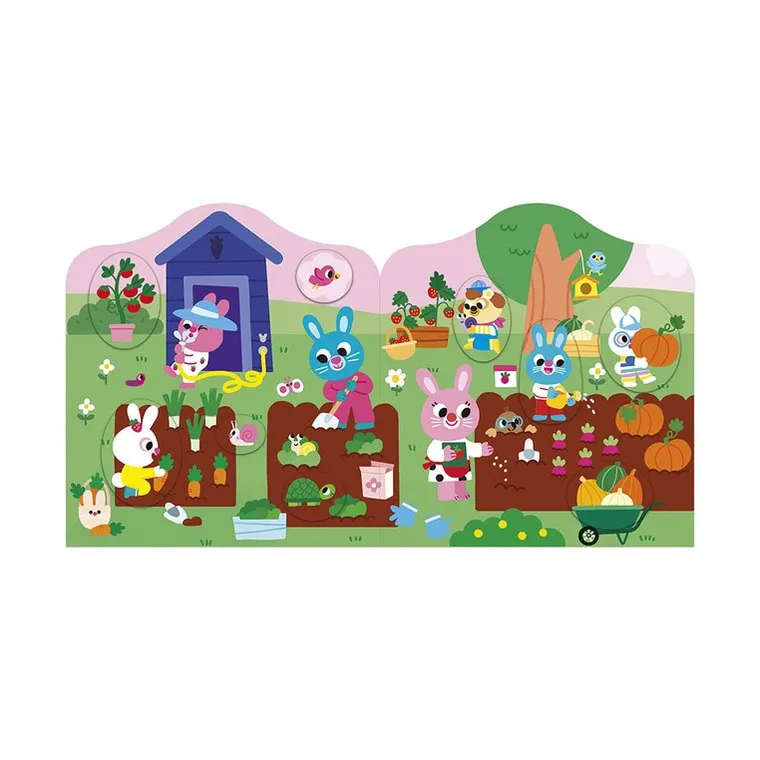 Janod, Ogród, książeczka do wyklejania, z naklejkami