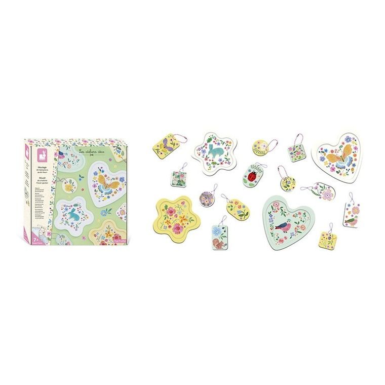 Janod, Ogród kwiatowy, zestaw kreatywny, formy i odlewy, 16 ozdób
