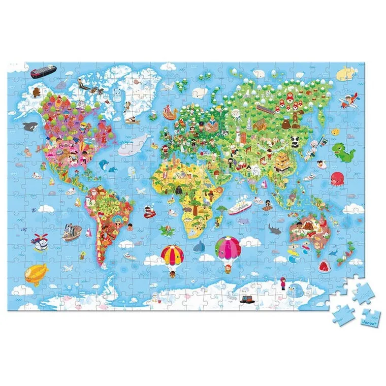 Janod, Ogromna mapa świata, puzzle w walizce, 300 elementów