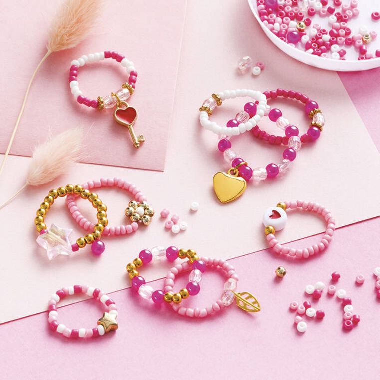 Janod, Pierścionki z koralików, zestaw kreatywny do tworzenia biżuterii