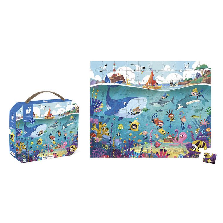Janod, Podwodny świat, puzzle w walizce, 100 elementów