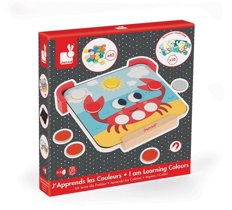 Janod, Uczę się kolorów, magnetyczna układanka drewniana z tablicą
