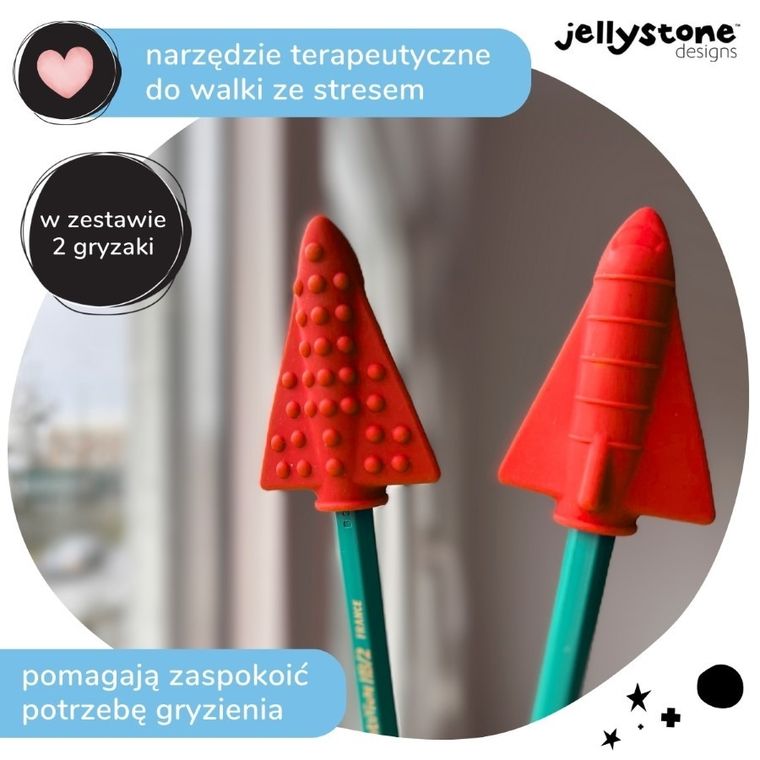 Jellystone Designs, nakładki antystresowe na ołówek, czerwony, 2 szt.