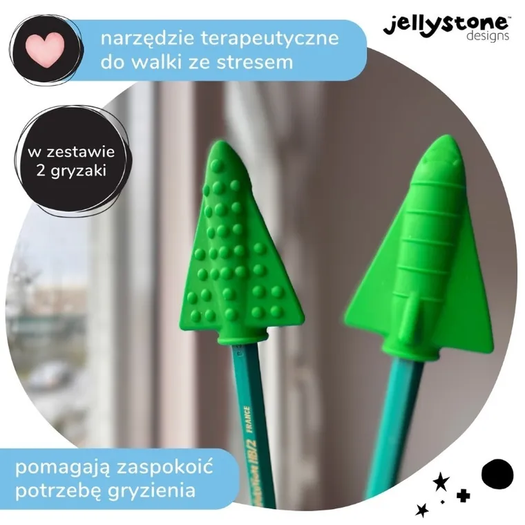 Jellystone Designs, nakładki antystresowe na ołówek, zielony, 2 szt.
