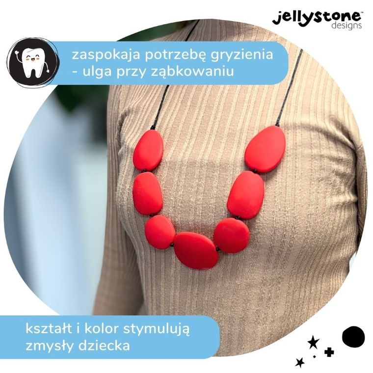 Jellystone, Kamienie, gryzak-naszyjnik silikonowy, czerwony
